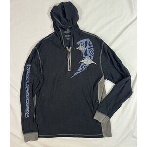 Crazy Shirts Quarter‎ Zip Pullover Stingrays  Mens L Black Hammerhead Shark Y2K